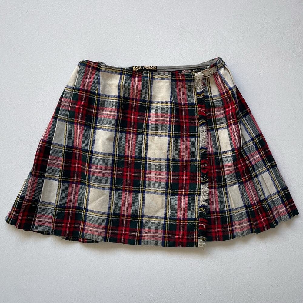 Vintage 1960s Wool Plaid Mini Skirt / MURA PLEATS Tartan Skirt XS/S Uniform Punk